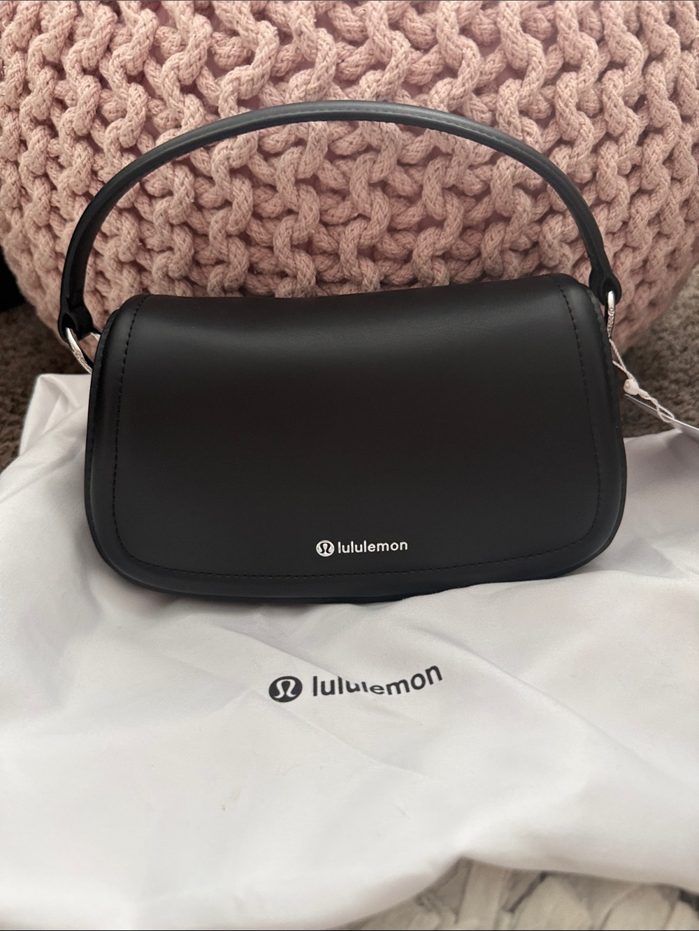 lululemon Black Leather Shoulder Bag with Top Handle